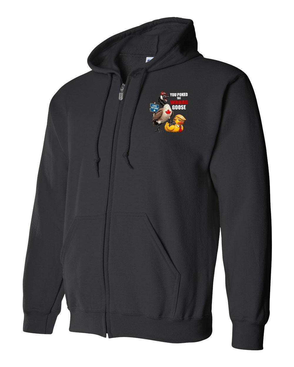 Poked the Wrong Goose Left Chest Zip Hoodie in Black