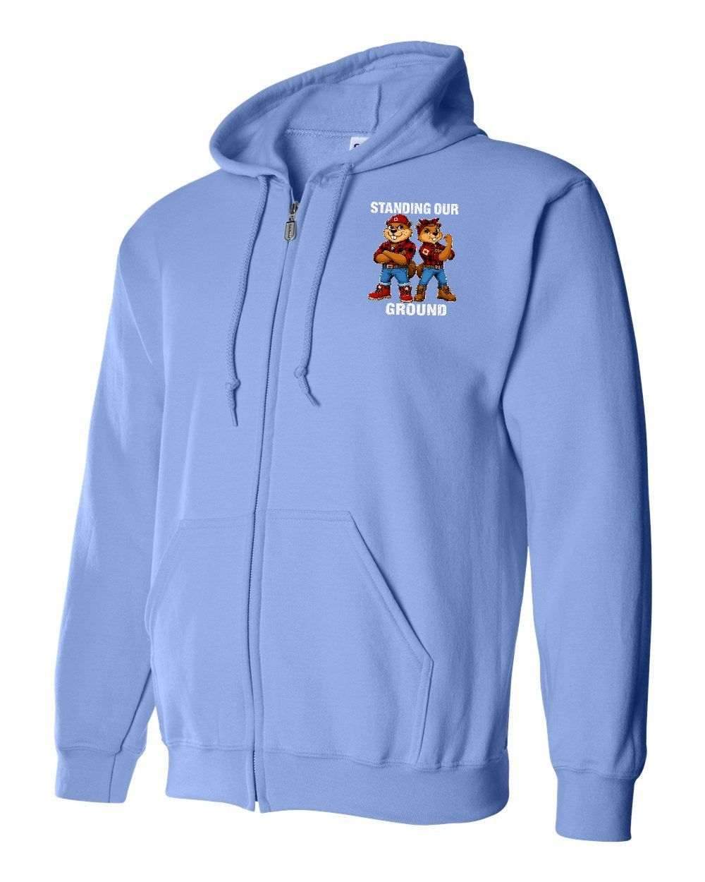 Standing Our Ground Left Chest Zip Hoodie in Carolina Blue