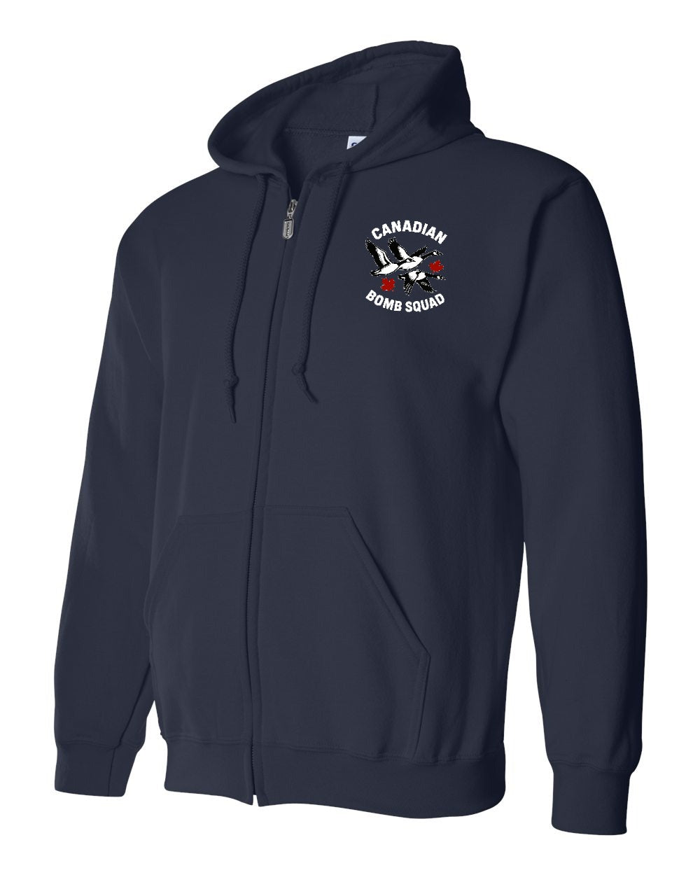 Canadian Bomb Squad Cropped Left Chest Zip Hoodie in Navy