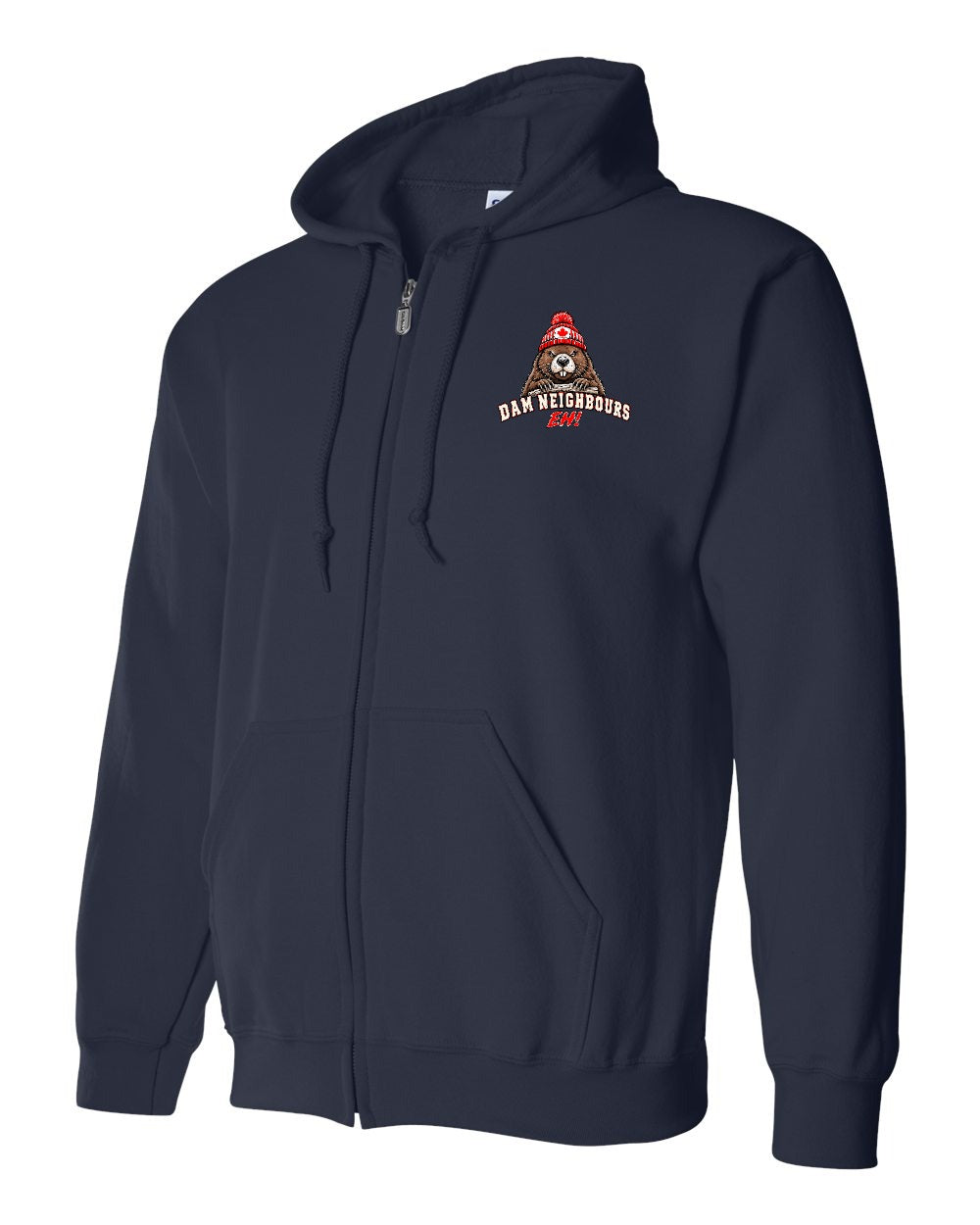 Dam Neighbours Left Chest Zip Hoodie in Navy