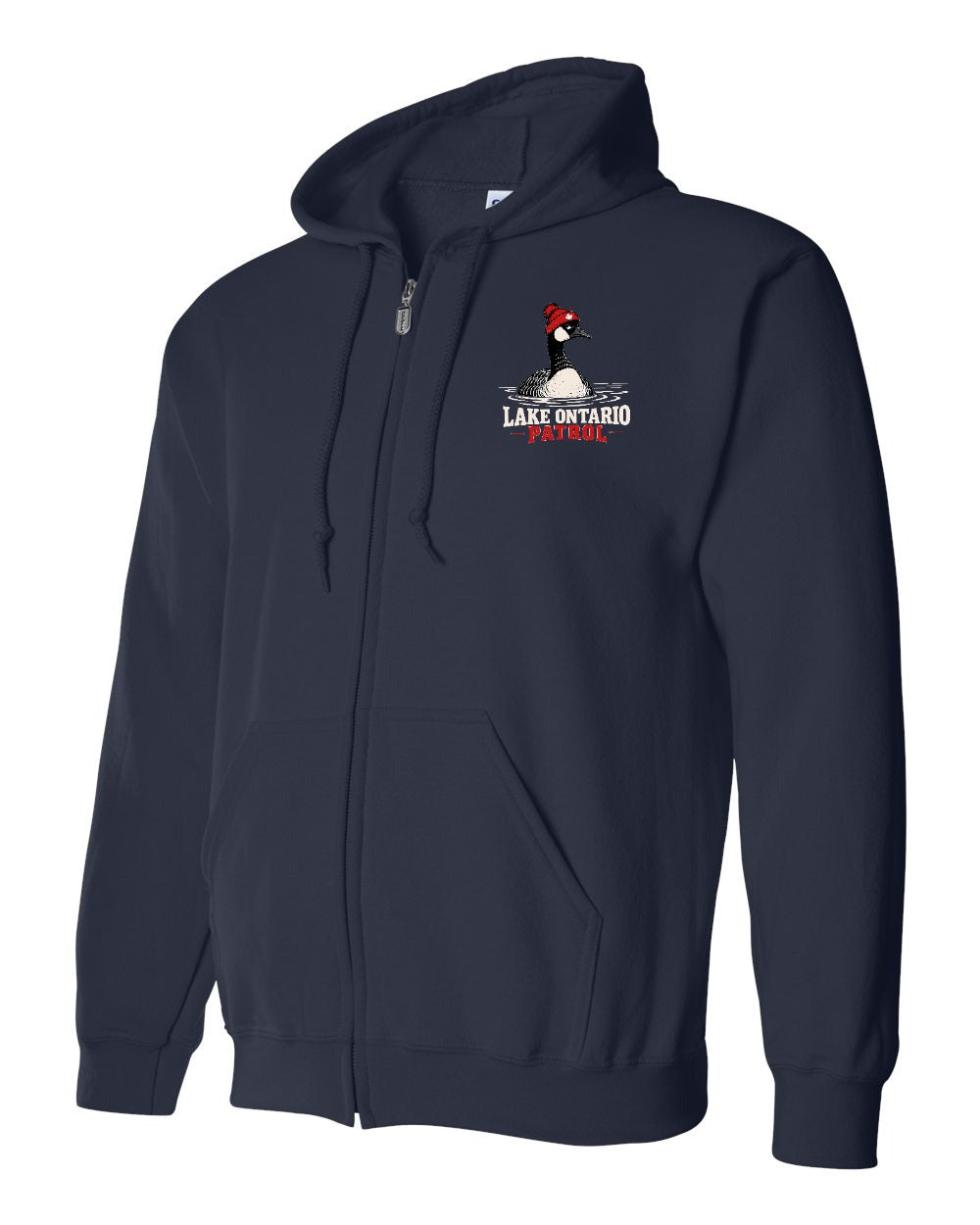 Lake Patrol Left Chest Zip Hoodie in Navy