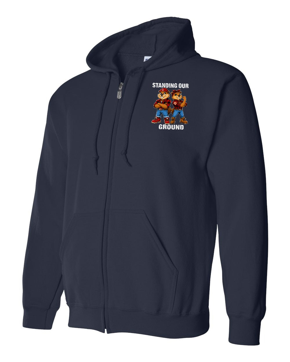 Standing Our Ground Left Chest Zip Hoodie in Navy