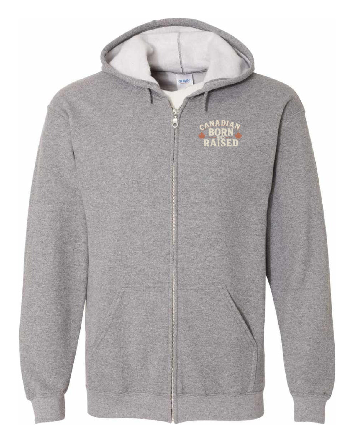 Canadian Born and Raised Sign Left Chest and Back Zip Hoodie - Unisex
