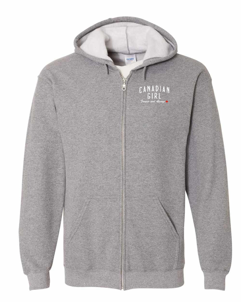 Canadian Girl Forever and Always Left Chest Zip Hoodie