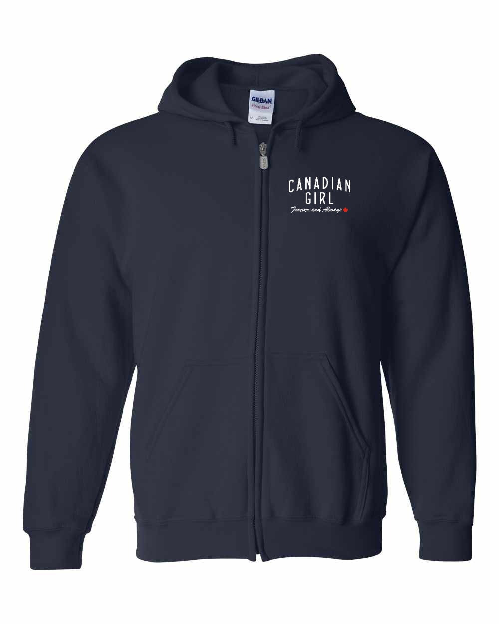 Canadian Girl Forever and Always Left Chest Zip Hoodie