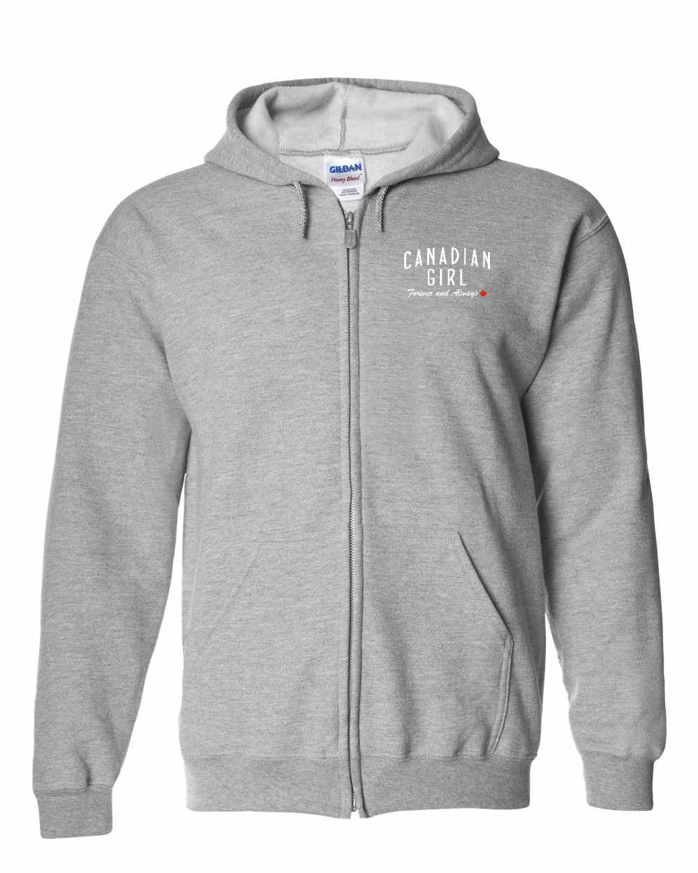 Canadian Girl Forever and Always Left Chest Zip Hoodie